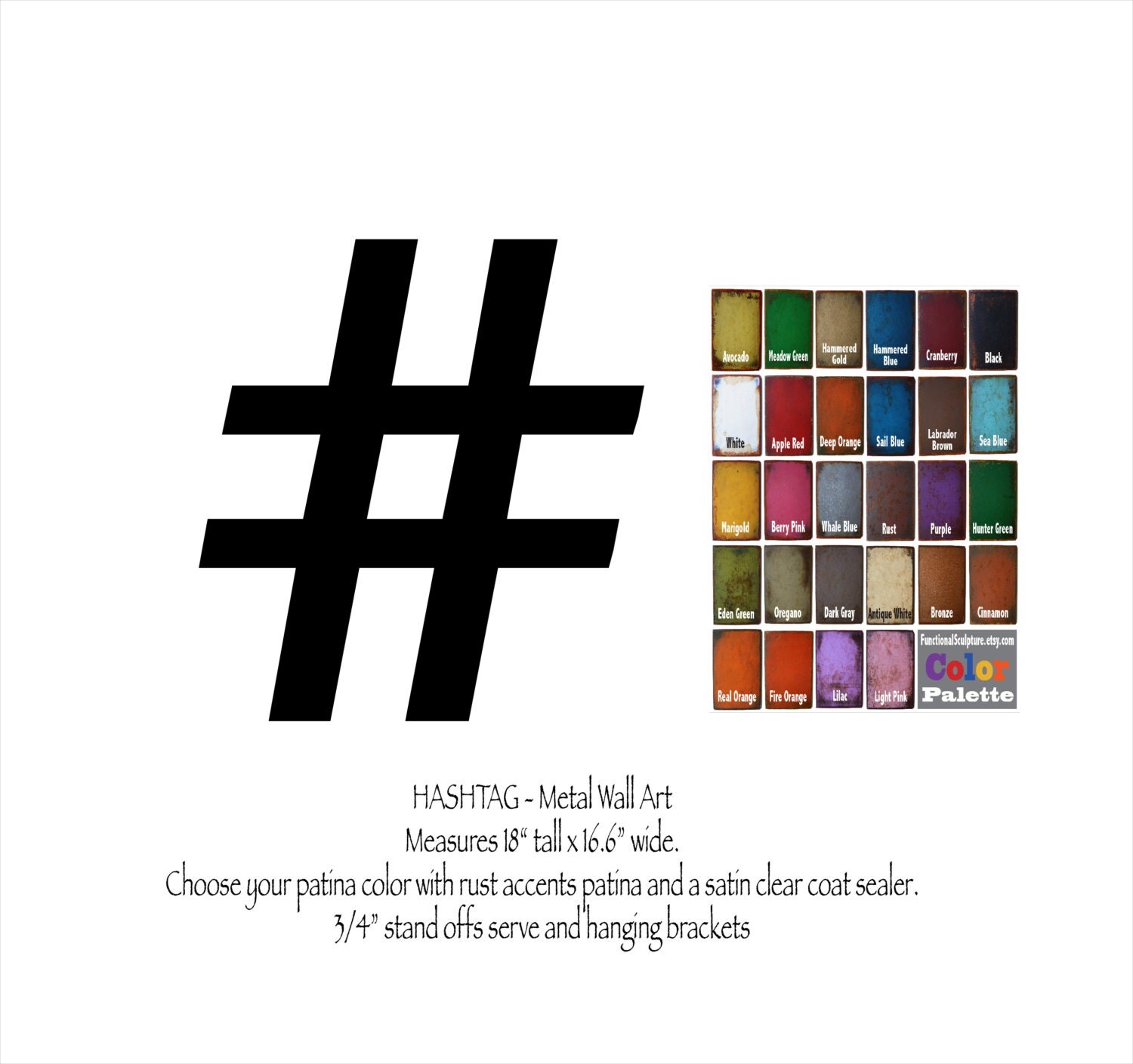 Hashtag metal wall art 18 tall choose by FunctionalSculpture