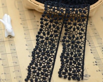 Black Lace Trim - 3 yards Black Flower Lace Trim (L481)