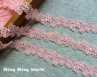 Venice Lace Trim - 2 yards Pink Flower Lace Trim (L535)