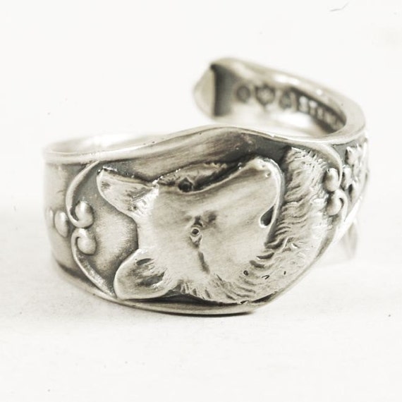 Art Nouveau Sterling Silver Wolf Spoon Ring, Handmade  Adjustable ...