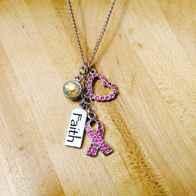 Pink breast cancer awareness necklace charm necklace