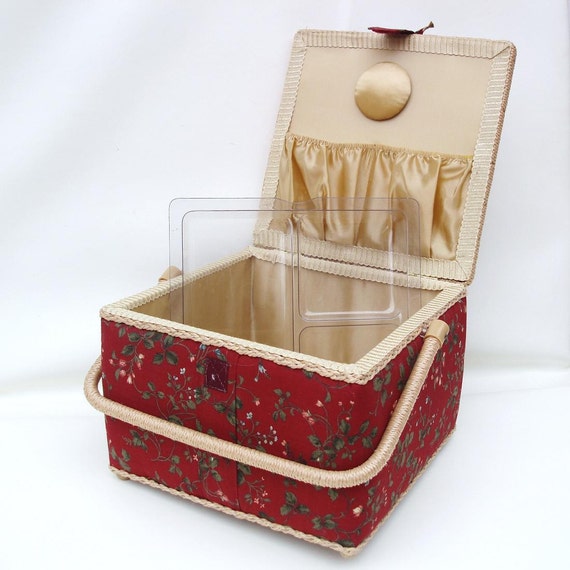 Vintage Sewing Box with Wicker Handle Fabric Sewing Basket