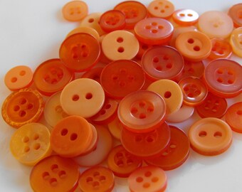 Pumpkin Orange Buttons, 50 Small Assorted Round Sewing Crafting Bulk Buttons