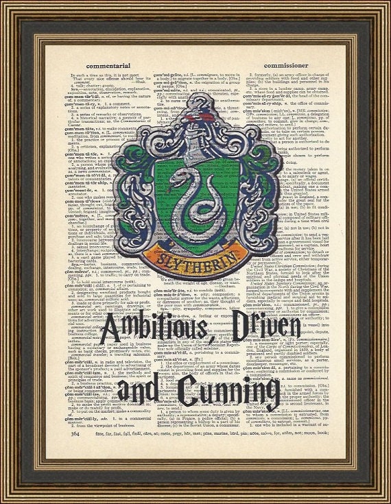 Harry Potter slytherin crest typography Ambitious Driven and