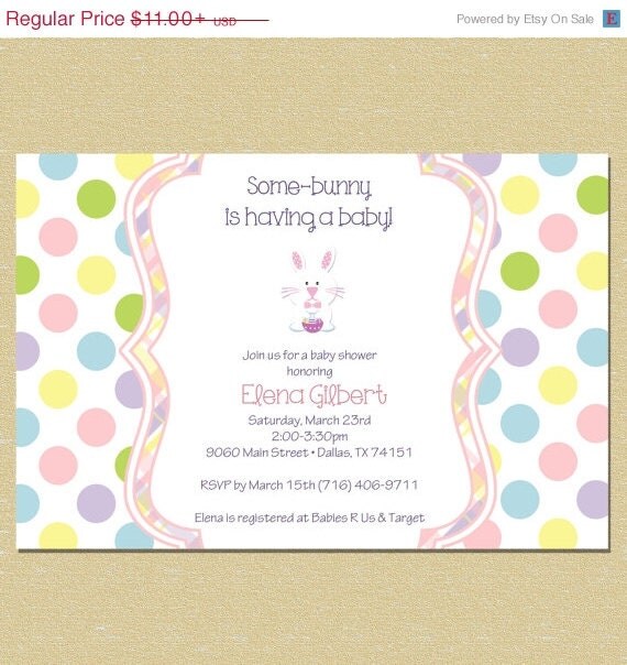 ON SALE Easter Some-Bunny Is Having a Baby Polka Dot Birthday Invitation Il_570xn