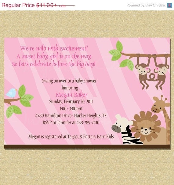 ON SALE Safari Pink Zebra Print Jungle Baby Shower Invitation - Girl Il_570xn
