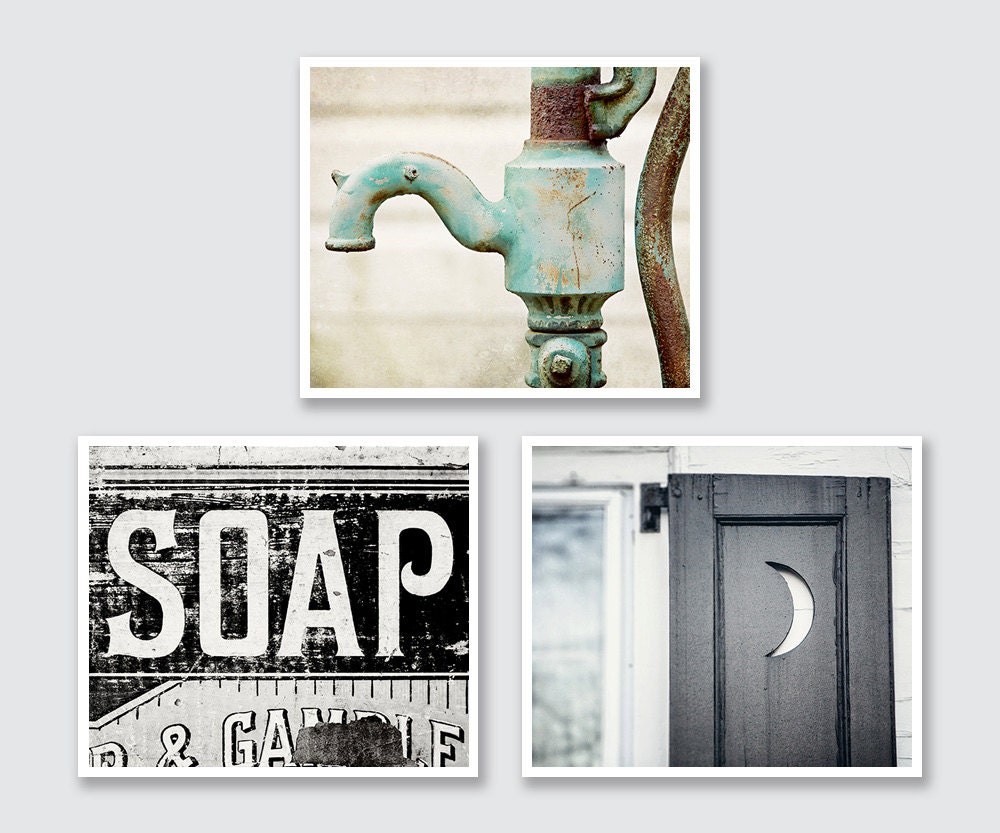 Cottage Bathroom Decor Set of 3 Prints Rustic Bathroom Decor