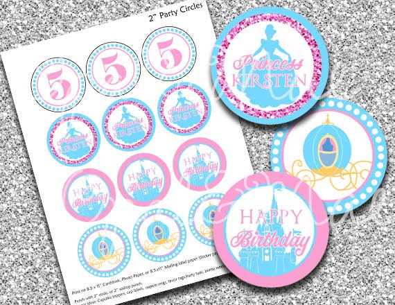 2" Cupcake Topper Circles - Cupcake Wrappers -Cinderella Princess Party - Printable Party Il_570xn
