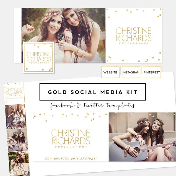SALE! Gold Foil Social Media Kit PREmade Logo - Facebook Timeline Cover - Twtter background & Header + profile templates