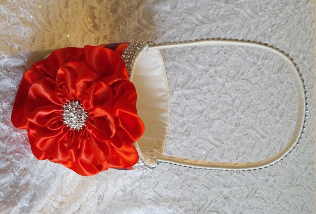Ivory Persimmon Eggplant Flower Girl Basket and matching Ring