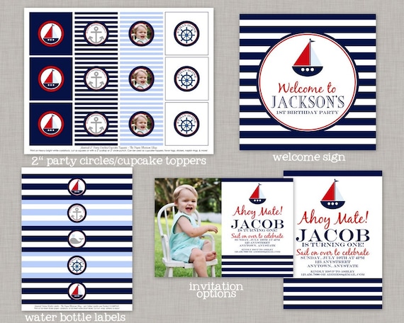 Nautical Birthday, Nautical Birthday Decorations, Nautical Party, Printable Il_570xn