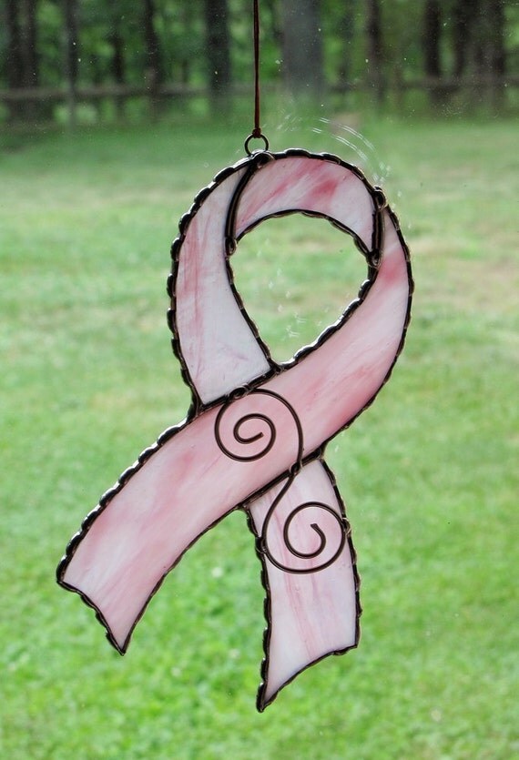 Stained Glass Suncatcher Breast Cancer Ribbon Breast by GLASSbits