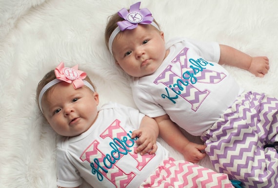 Items similar to Baby Girl Clothes Twin Girls Take Home Outfit Chevron ...