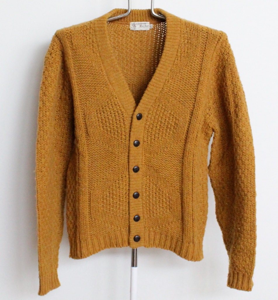 Gold Yellow Wool Cardigan Sweater Mens Medium Womens Button Up