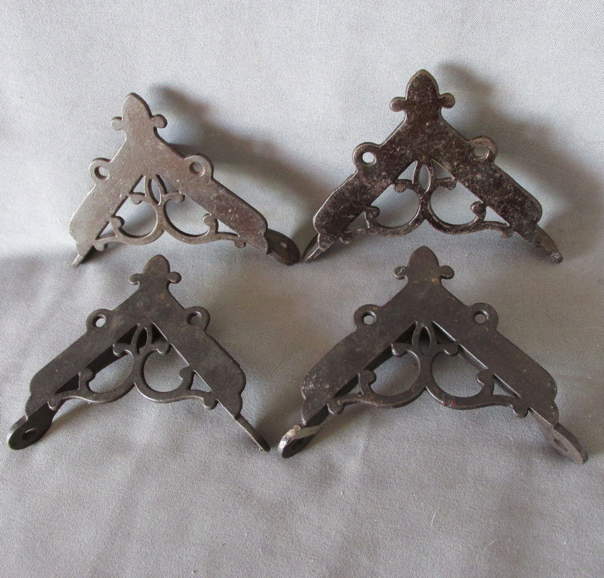 4 Antique Victorian Screen Door Corner Brackets Cast Iron