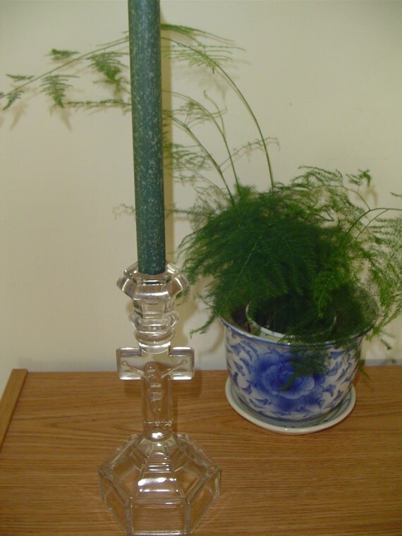 Glass Cross Candle Holder Antique Glass Cross First