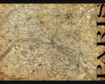 Paris Street Map Street Map Poster Print - Grunge - Paris Map