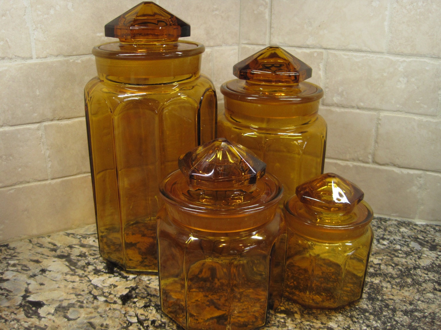 Vintage Amber Glass Canister Jars 4 Piece by GardenGirlVintage