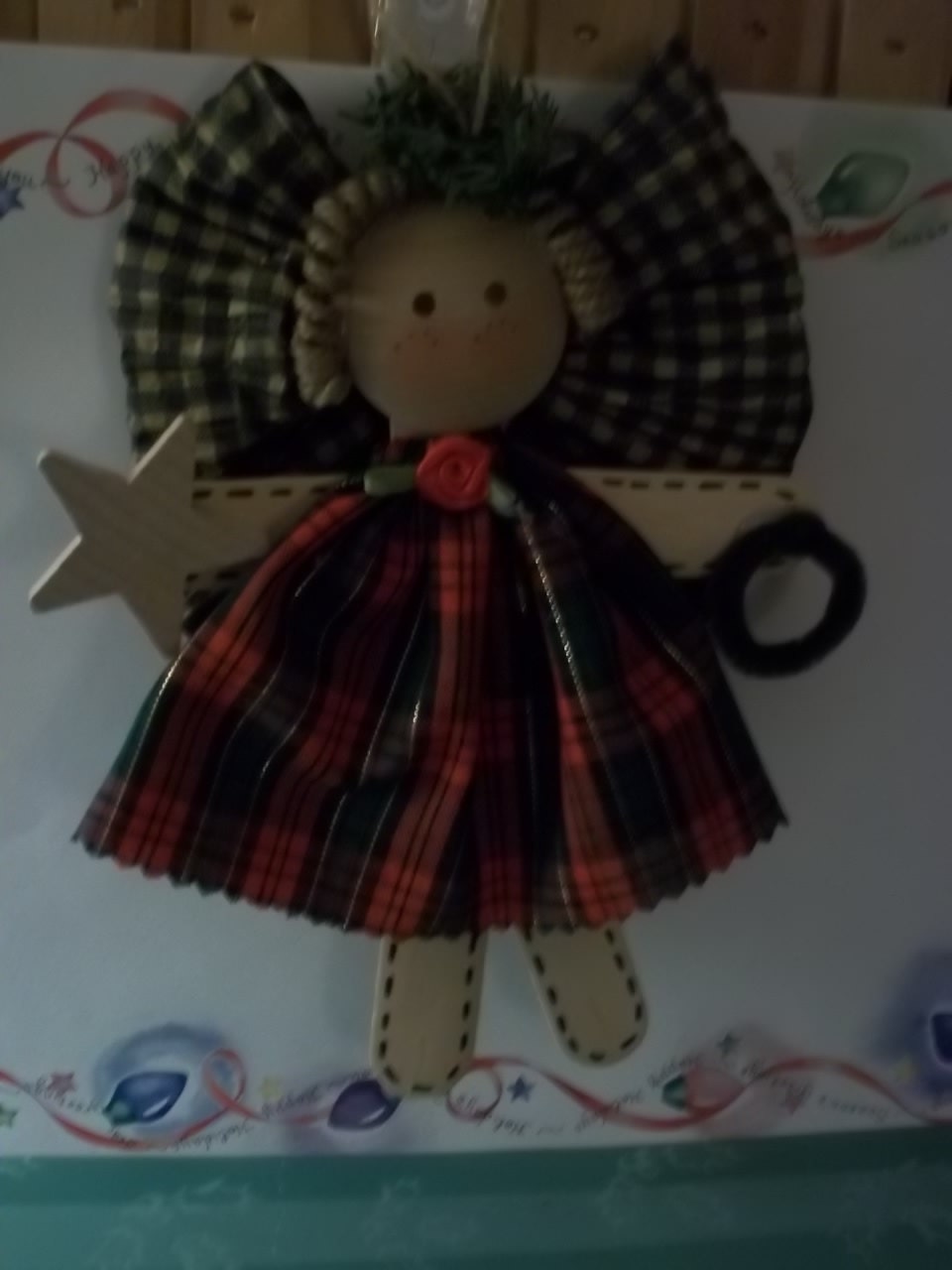 Large - Craft Stick Angel Ornament-Tartan Plaid