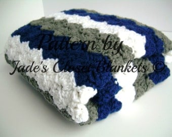 Crochet Baby Blanket Pattern, Instant Download, Blue, Grey, and White, Crib size and Travel size included