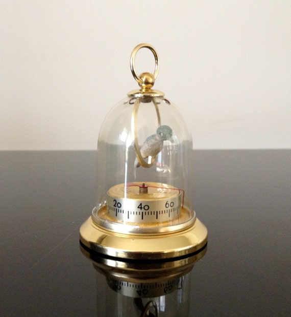 Vintage French Thermometer Hygrometer Bird in Cage by Modernismus