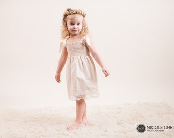 Rustic Lace Flower Girl Dress...Rustic Wedding... Cream, Ivory or White... Eco-friendly...6m,9m,12m,18m,2t,3t,4t,5,6,7,8