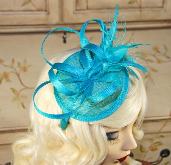 Turquoise Blue Fascinator Hat Aqua Mini Hat by MadameMerrywidow