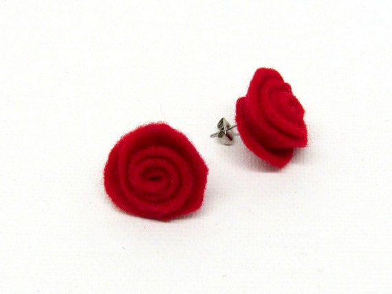 Valentine Jewelry Red Hot Rose Rosette Earrings Stud Post Earrings Light Weight  Eco Friendly Earth Friendly More Colors Available