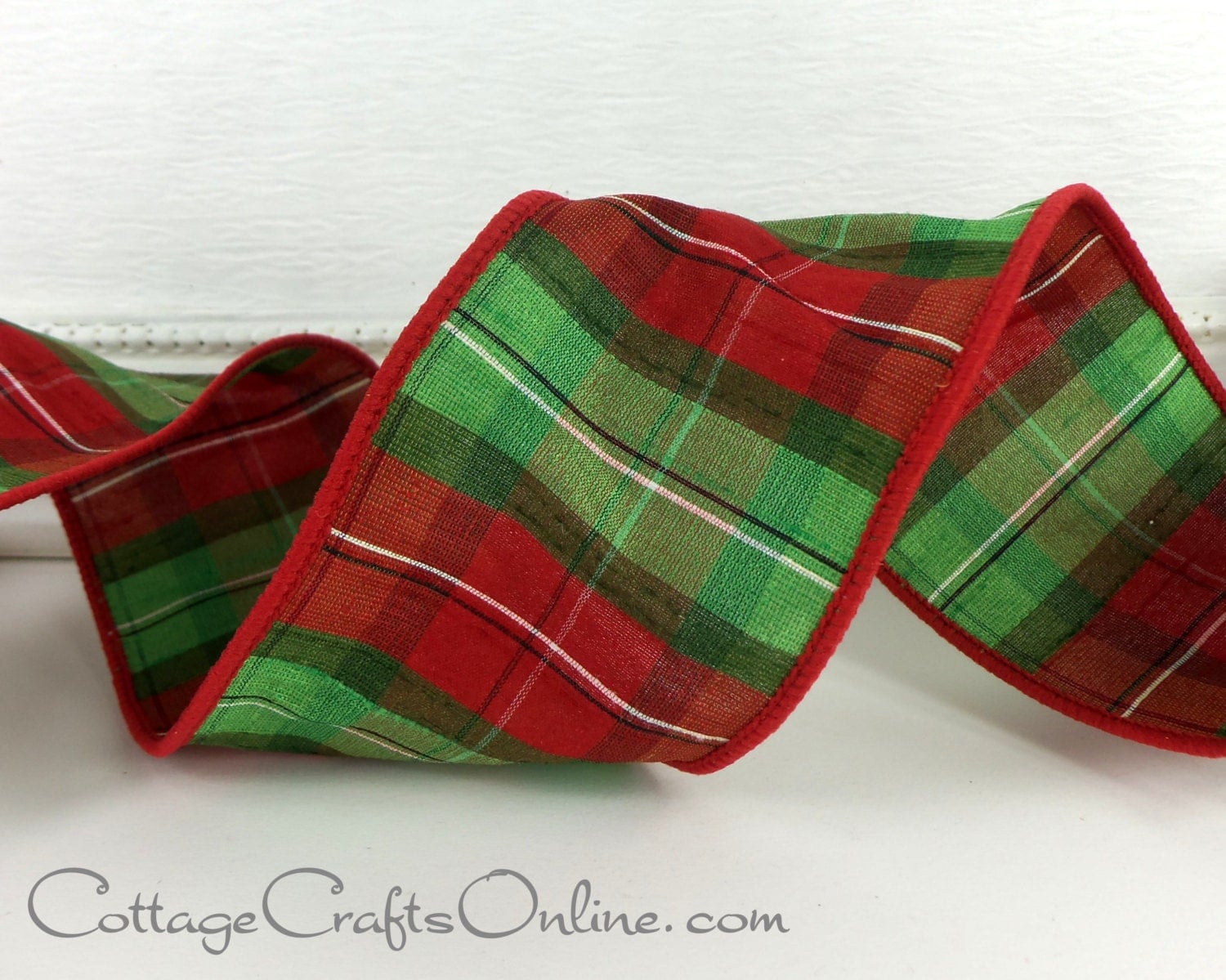Christmas Wired Ribbon 2 1/2 Holiday Green Red Plaid