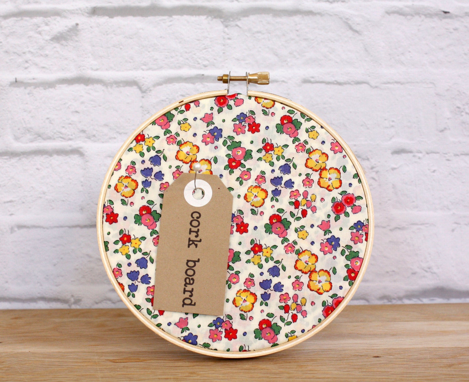 Cork Board Multi Floral Embroidery Hoop Memo Board by AppleWhite