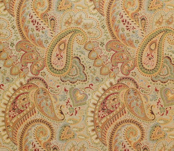 Items similar to Derby gold Paisley chenille Upholstery and Drapery ...