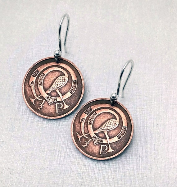 Irish Earrings Ireland half pence COIN by FindsAndFarthings