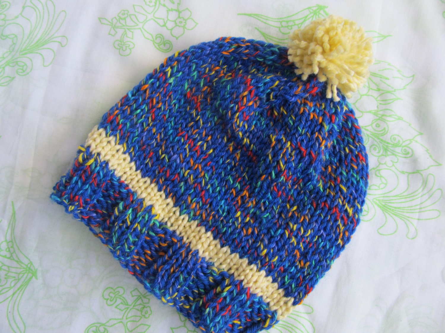 Handknit Hat for Baby Blue Baby' s Hat Primary Colors