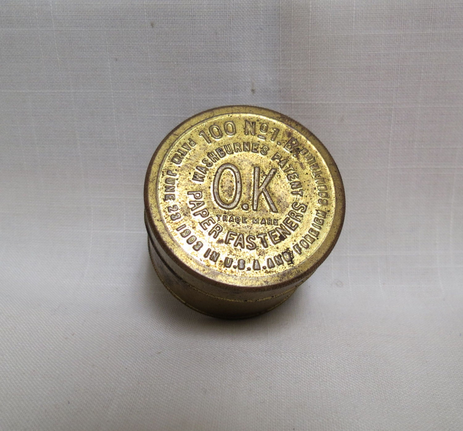 Vintage Brass Tin OK Paper Fasteners With by KansasKardsStudio