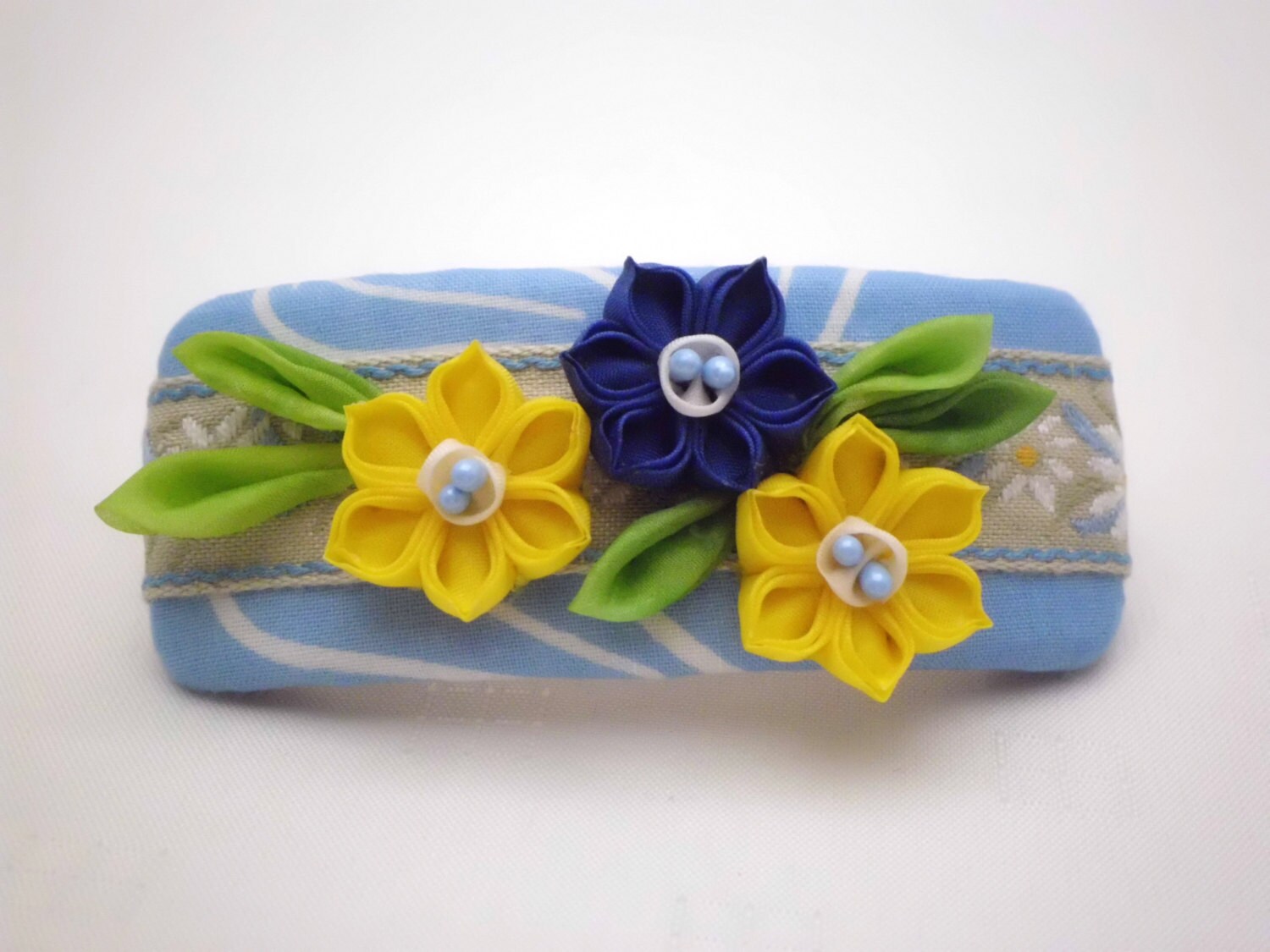 Hair Barrette FRENCH BARRETTE Yellow Blue Daffodils