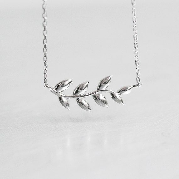 White Gold Olive Leaf Necklace Sterling Silver - White Gold Nature ...