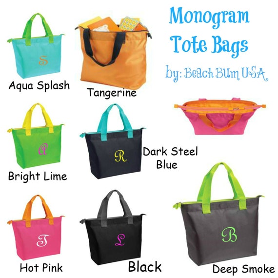 Monogram Beach Bag Zipper Closure Neon Tote Bag