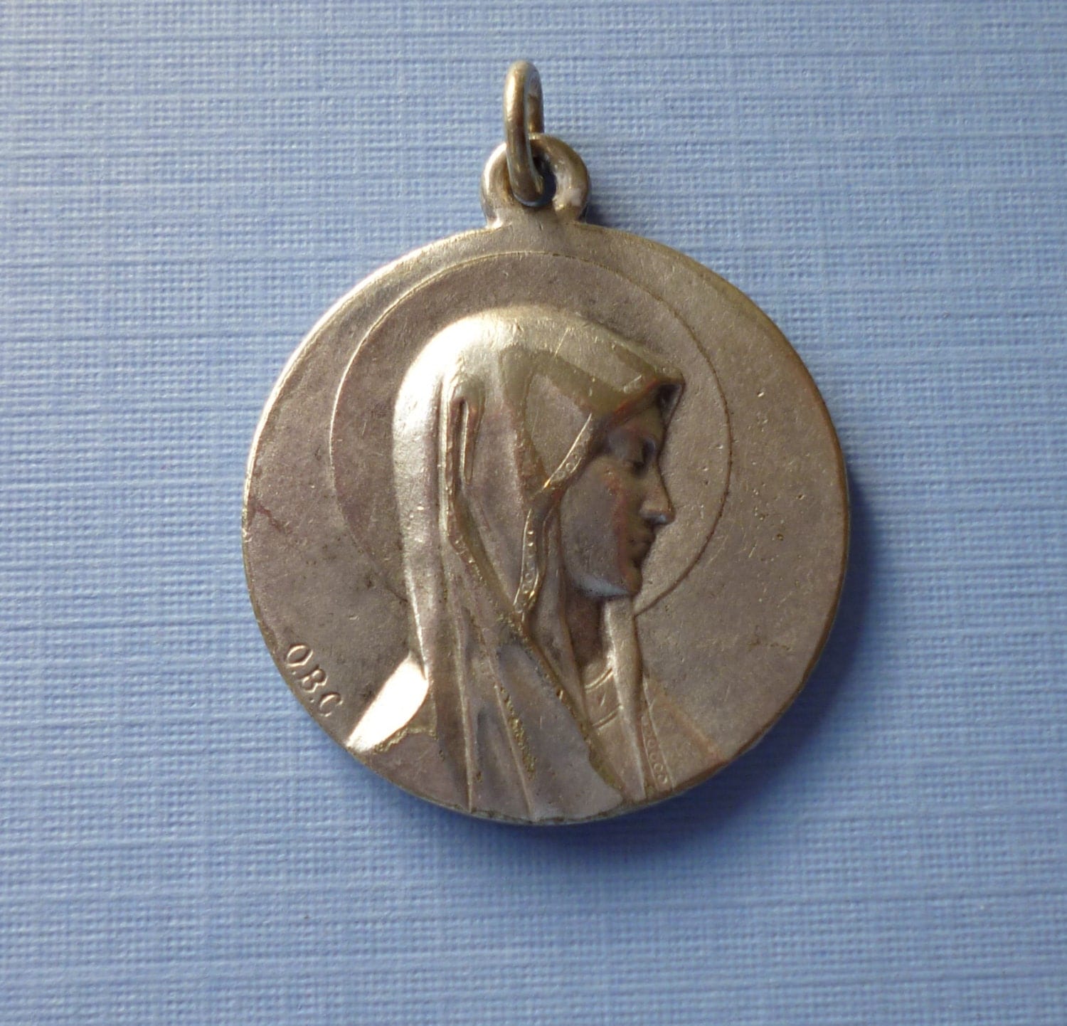 Antique large Our Lady of Lourdes Religious Medal signed OBC Pendant