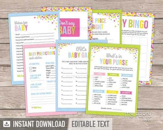 Baby Sprinkle Games  Baby Shower Games Pack  INSTANT DOWNLOAD  Printable PDF with Editable 