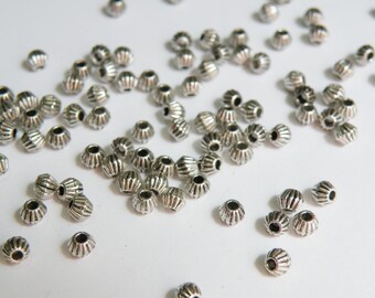 50 Corrugated bicone beads antique silver double cone 3.5x4mm PLF0300Y