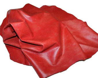 Italian Lambskin leather hides skins hide skin RED DISTRESSED 5+sqf