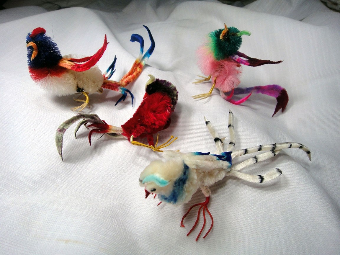 Vintage Chenille Pipe Cleaner Bird Birds Adorable by Ashevillekat
