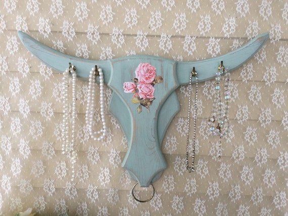 Shabby Chic Jewelry Rack,Unique Tiffany blue Jewelry Holder, Painted  Animal Head jewelry hanger,Wall mount jewelry hanger, jewelry prop