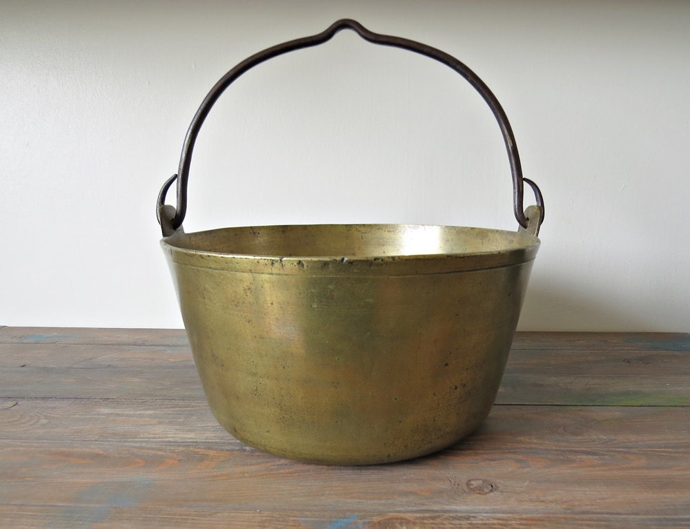 Vintage Brass Cooking Pot With Moulded Rim By Rusticvintagecountry