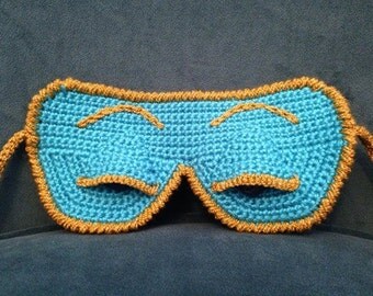 Crochet Replica of Audrey Hepburn's Blue Sleep Eye Mask from Breakfast at Tiffany's Holly Golightly Turquoise Metallic Gold MADE TO ORDER