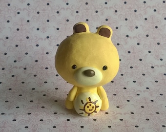 Yellow Funshine Care Bear with Sun Sunshine Polymer Clay Animal Ooak Gift Figure Figurine Miniature Cute Collectible