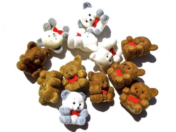 mini flocked bears