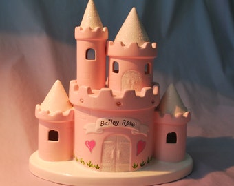 Pink Princess Castle Piggy Bank Personalized
