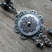 Silver Bead Necklace Beaded Jewelry Repurposed Button Black White Short Boho Mixed Media