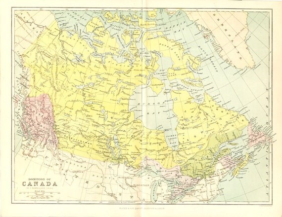 Antique Map of Canada 1876 Victorian Map by VintageDecorPrints